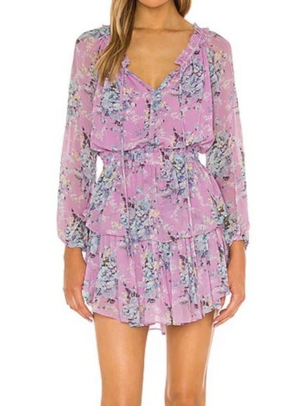 LoveShackFancy Popover Dress Mini Pink Long Sleeve size Small
